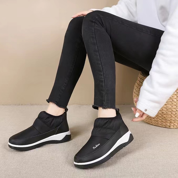 womens waterproof snow boots non slip slip on ankle boots warm plush lined short boots womens footwear details 4