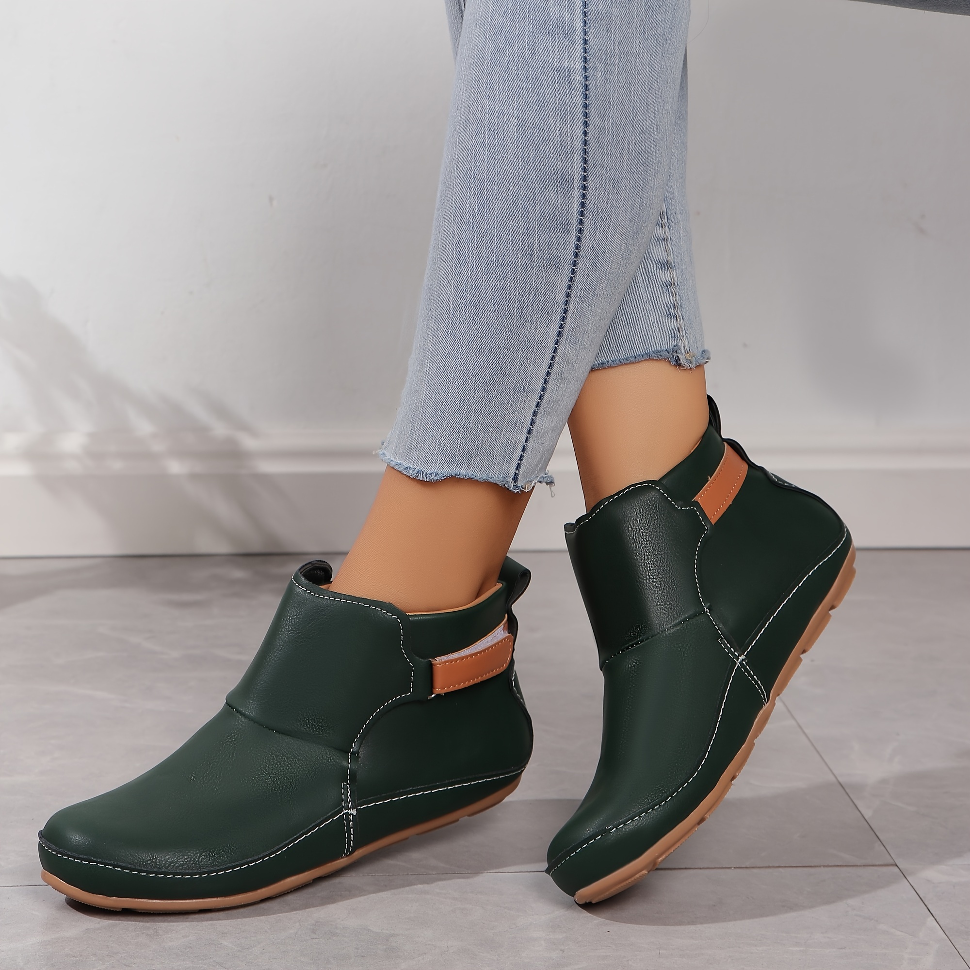 womens solid color trendy boots slip on soft sole platform buckle belt boots versatile round toe winter boots details 5