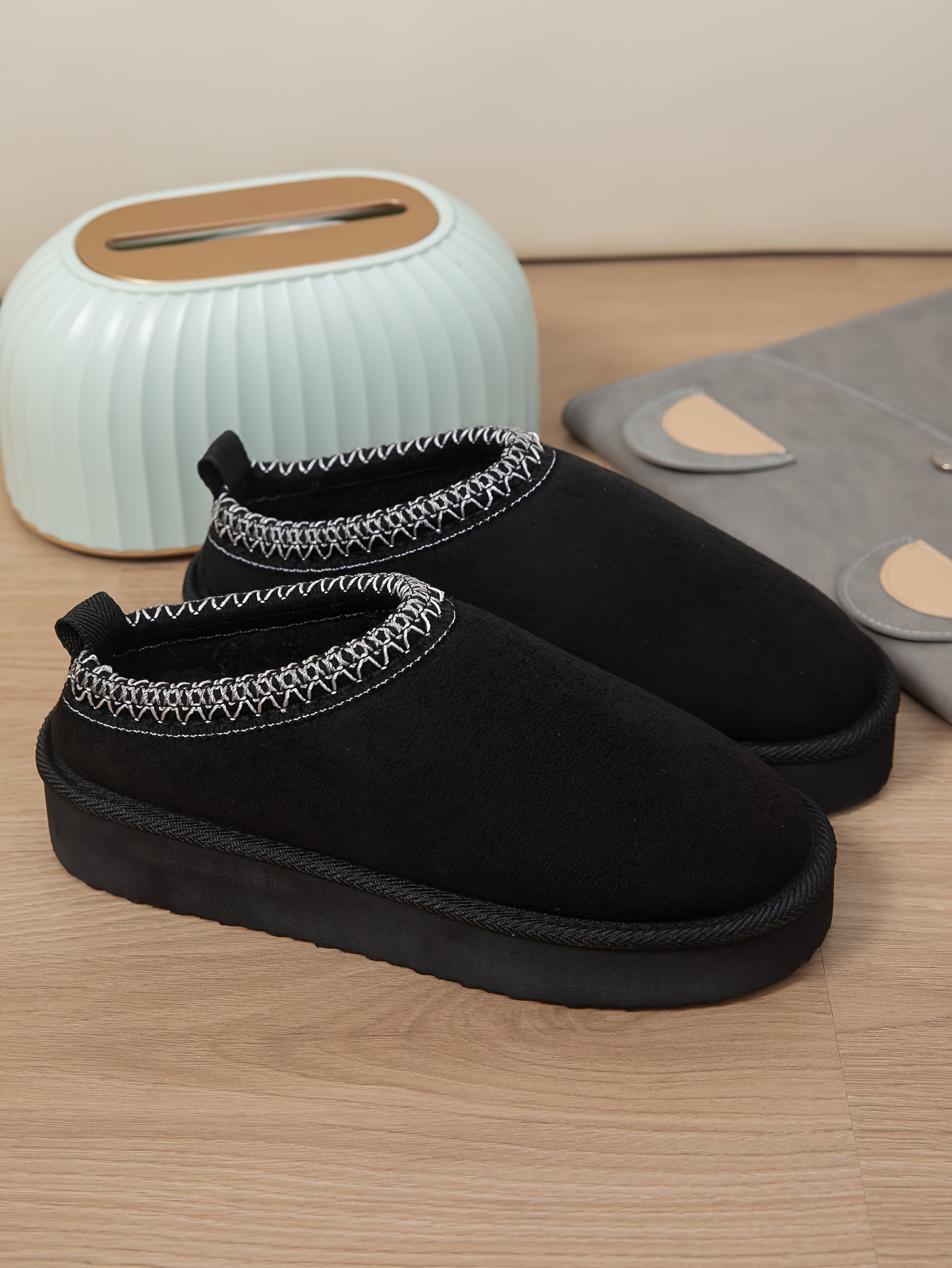 womens plush lined flatform boots thermal soft sole backless snow boots winter warm outdoor ankle boots details 5