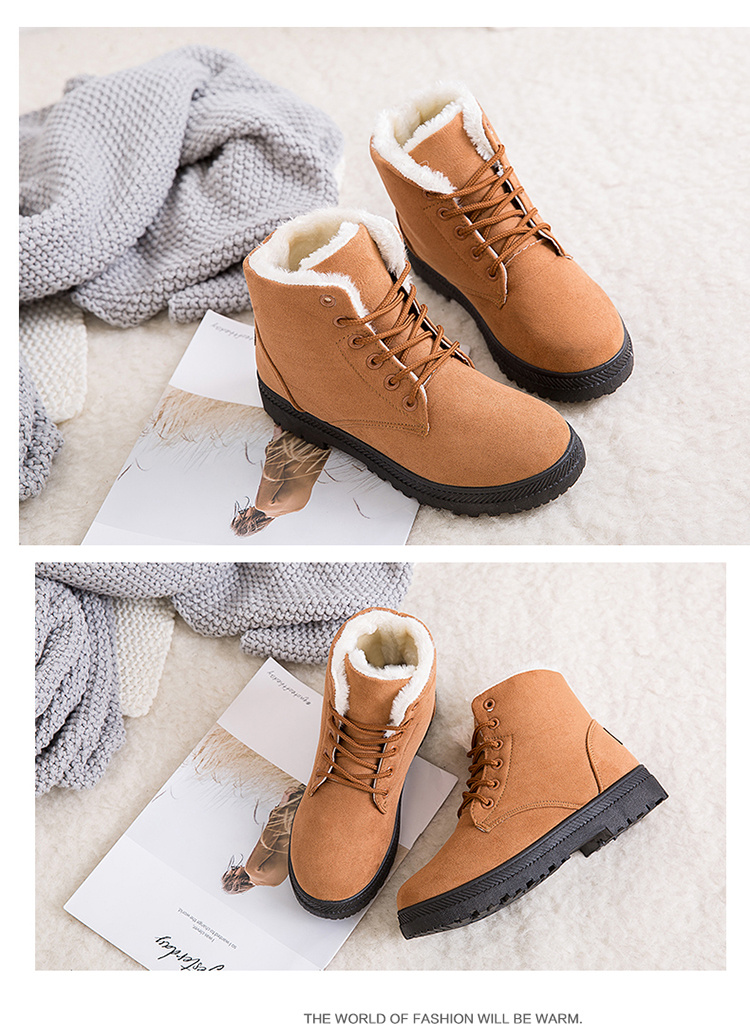 womens fleece liner ankle snow boots thermal comfy lace up flat shoes round toe anti slip shoes details 1