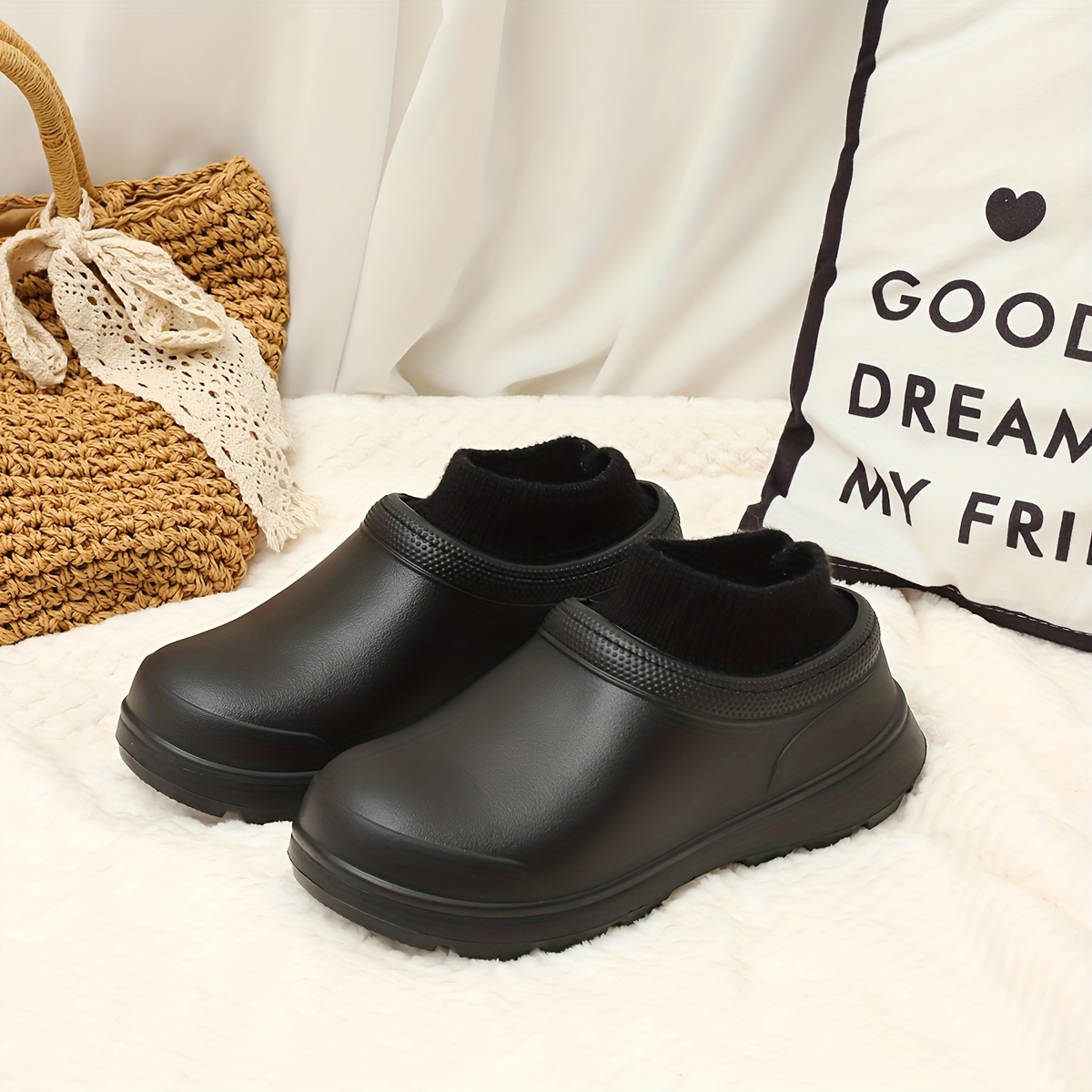 womens plush chef work shoes waterproof slip on anti slip garden shoes comfortable work ankle boots details 0