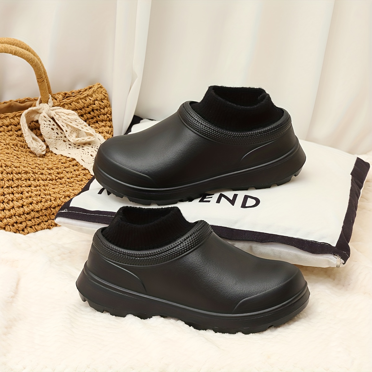 womens plush chef work shoes waterproof slip on anti slip garden shoes comfortable work ankle boots details 1