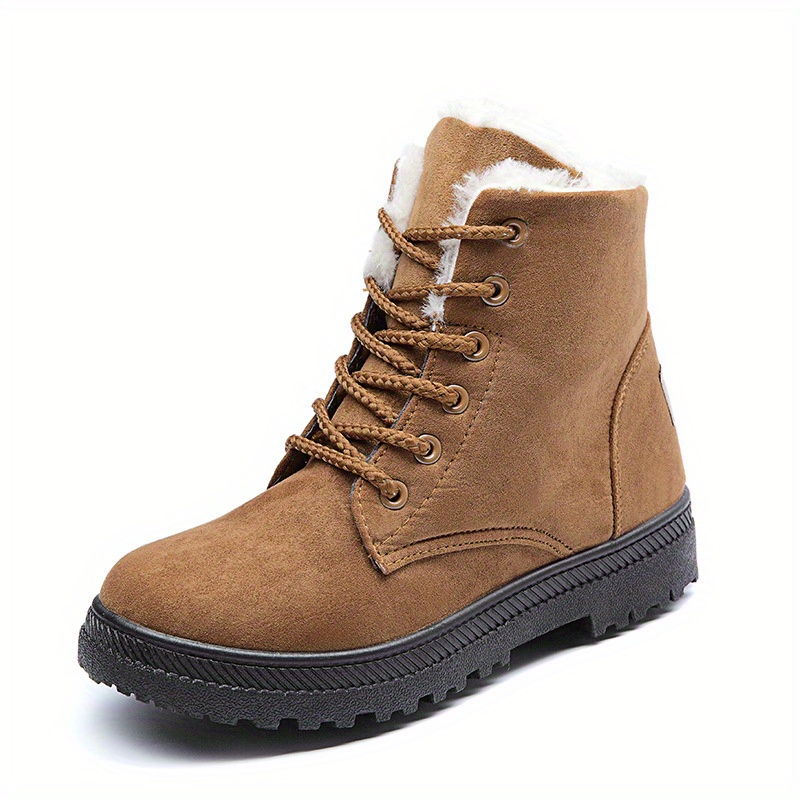 womens warm snow boots casual solid color lace up plush lined ankle boots fuzzy comfortable outdoor shoes details 0